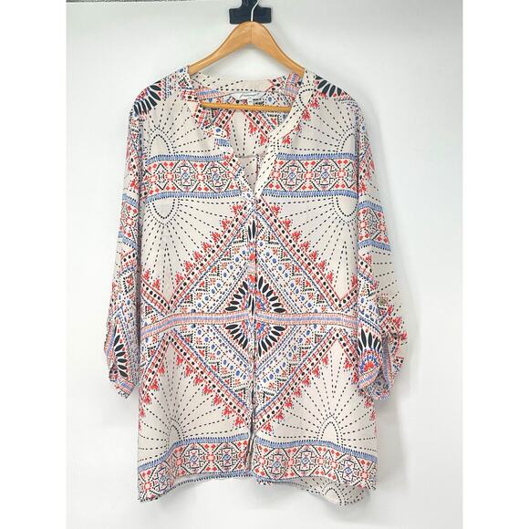 Foxcroft Southwest Aztec‎ Pattern White Tunic Top Size 3X Casual Classic - Picture 1 of 5